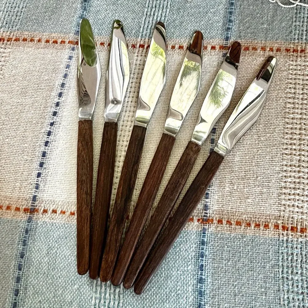 Set of 6 Vintage Butler England Butter Knives, Stainless Steel with Wood Handles